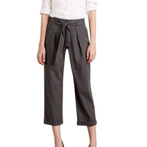anthropologie cartonnier gray high waist crop straight leg paperbag trousers